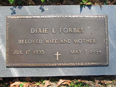 Dixie Martin Forbes gravestone, Class of 1953