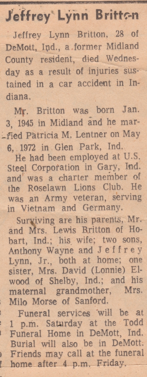 Jeffrey (Jeff) Britton obituary article, Class of 1963