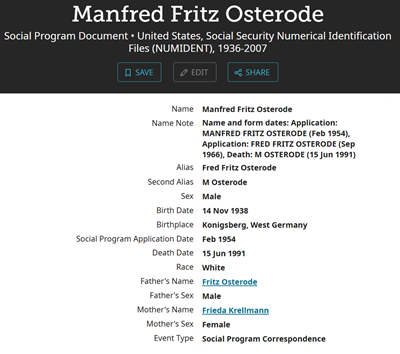 Manfred Fritz Osterode death cert info, Class of 1956