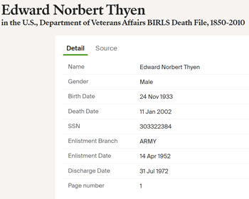 Edward Thyen military info, Class of 1951