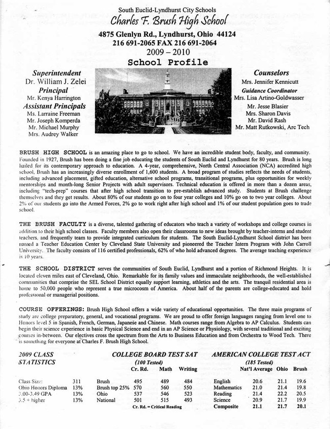 Charles F Brush High School Profile 2009-2010
